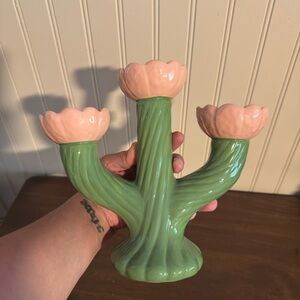 Green and Pink Cactus Candle Holder
